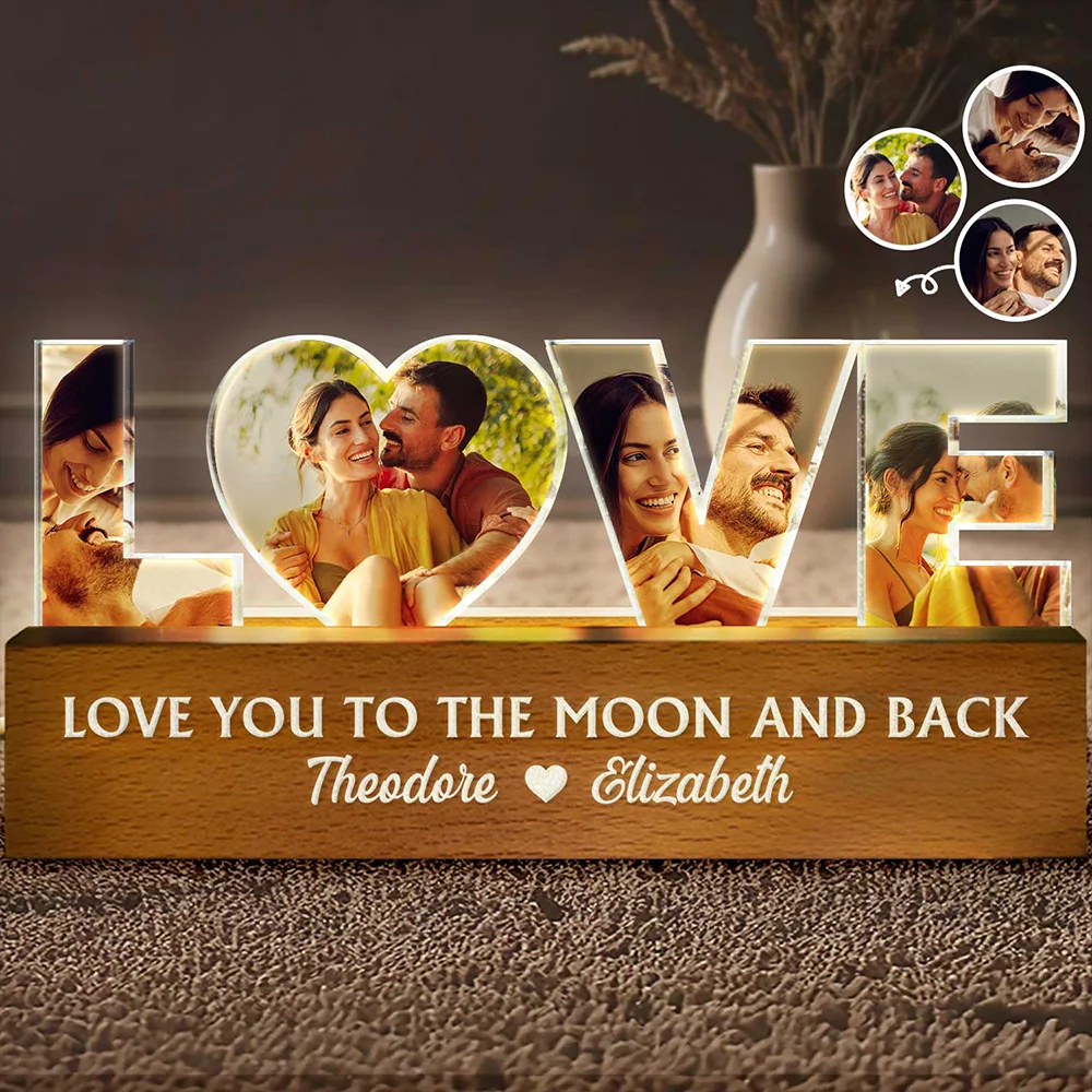 Custom Photo Love You To The Moon And Back - Personalized Custom Shaped LED Light