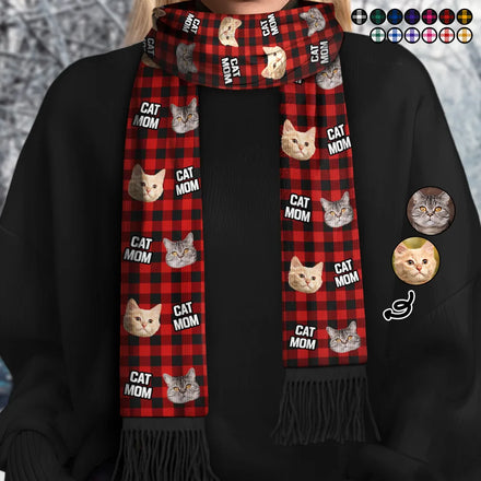 Custom Photo Lovely Pet Face - Personalized Wool Scarf With Tassel