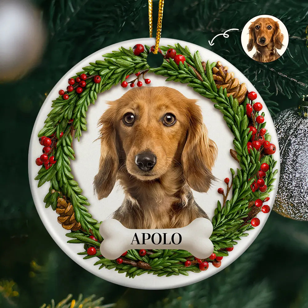 Custom Photo Lovely Pet Face Dog Cat 3D Effect - Personalized Circle Ceramic Ornament