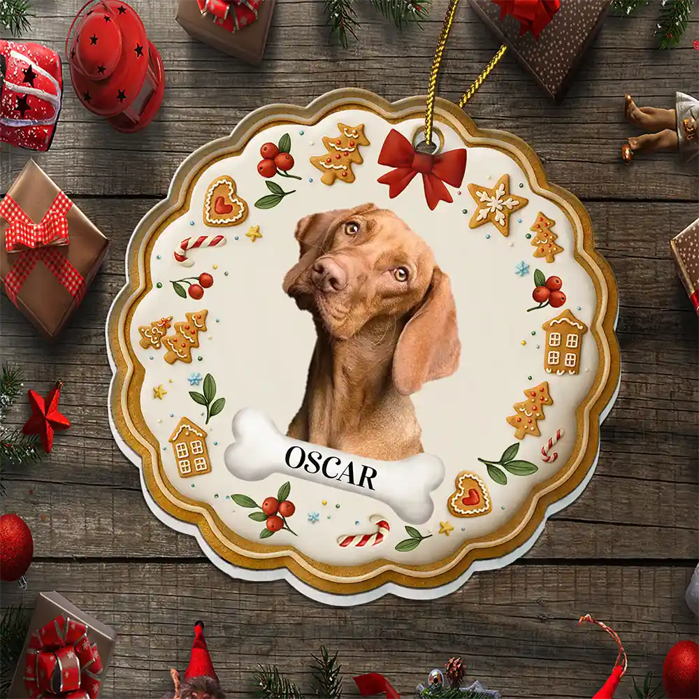 Happy,Christmas,Pet Lovers,Custom Photo - Custom Photo Lovely Pet Face Gingerbread - Personalized Custom Shaped Acrylic Ornament