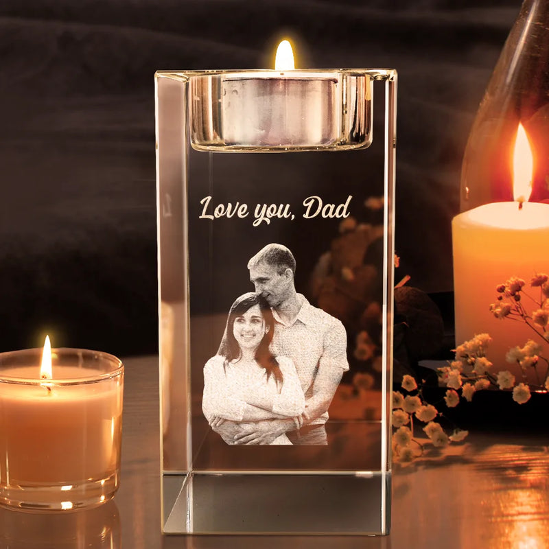 Family - Custom Photo Loving Family Siblings Besties - Personalized Crystal Candle Holder