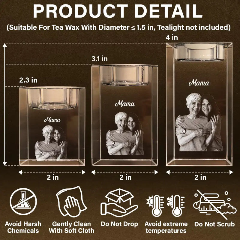 Family - Custom Photo Loving Family Siblings Besties - Personalized Crystal Candle Holder