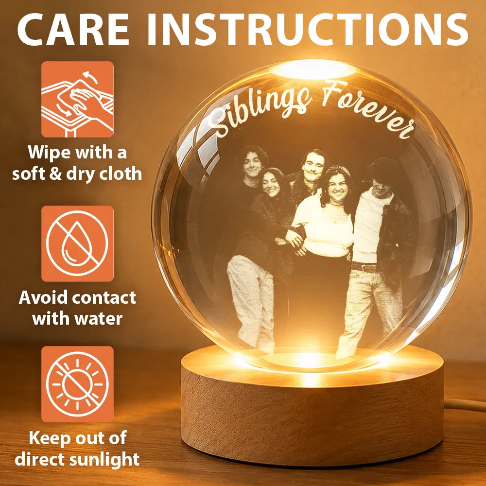 Family - Custom Photo Loving Family Siblings Besties - Personalized Crystal Globe Lamp