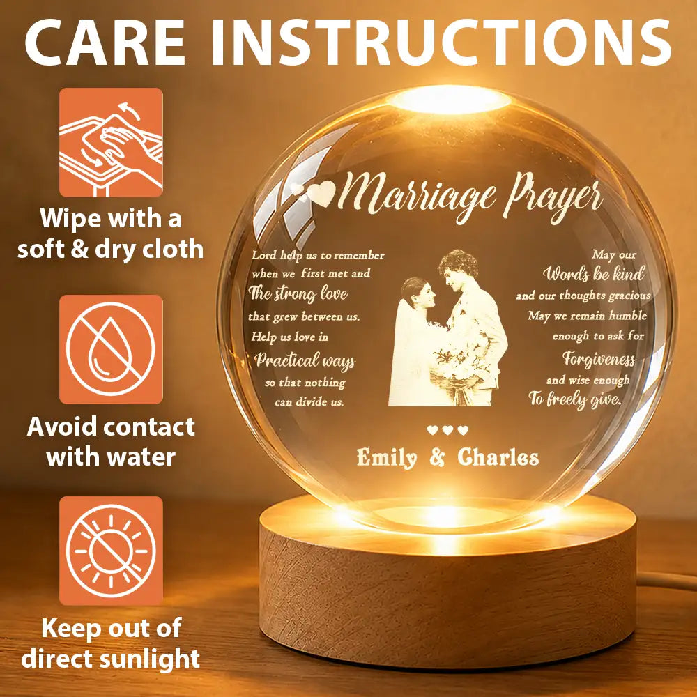Gift For Couples,Gift For Husband,Gift For Wife,Gift For Boyfriend,Gift For Girlfriend,Love,Custom Photo - Custom Photo Marriage Prayer - Personalized Crystal Globe Lamp