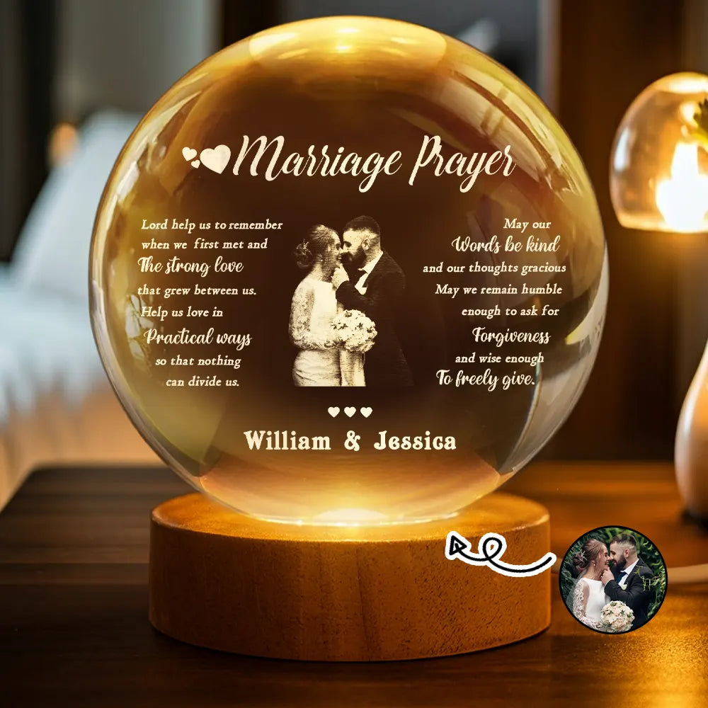 Gift For Couples,Gift For Husband,Gift For Wife,Gift For Boyfriend,Gift For Girlfriend,Love,Custom Photo - Custom Photo Marriage Prayer - Personalized Crystal Globe Lamp