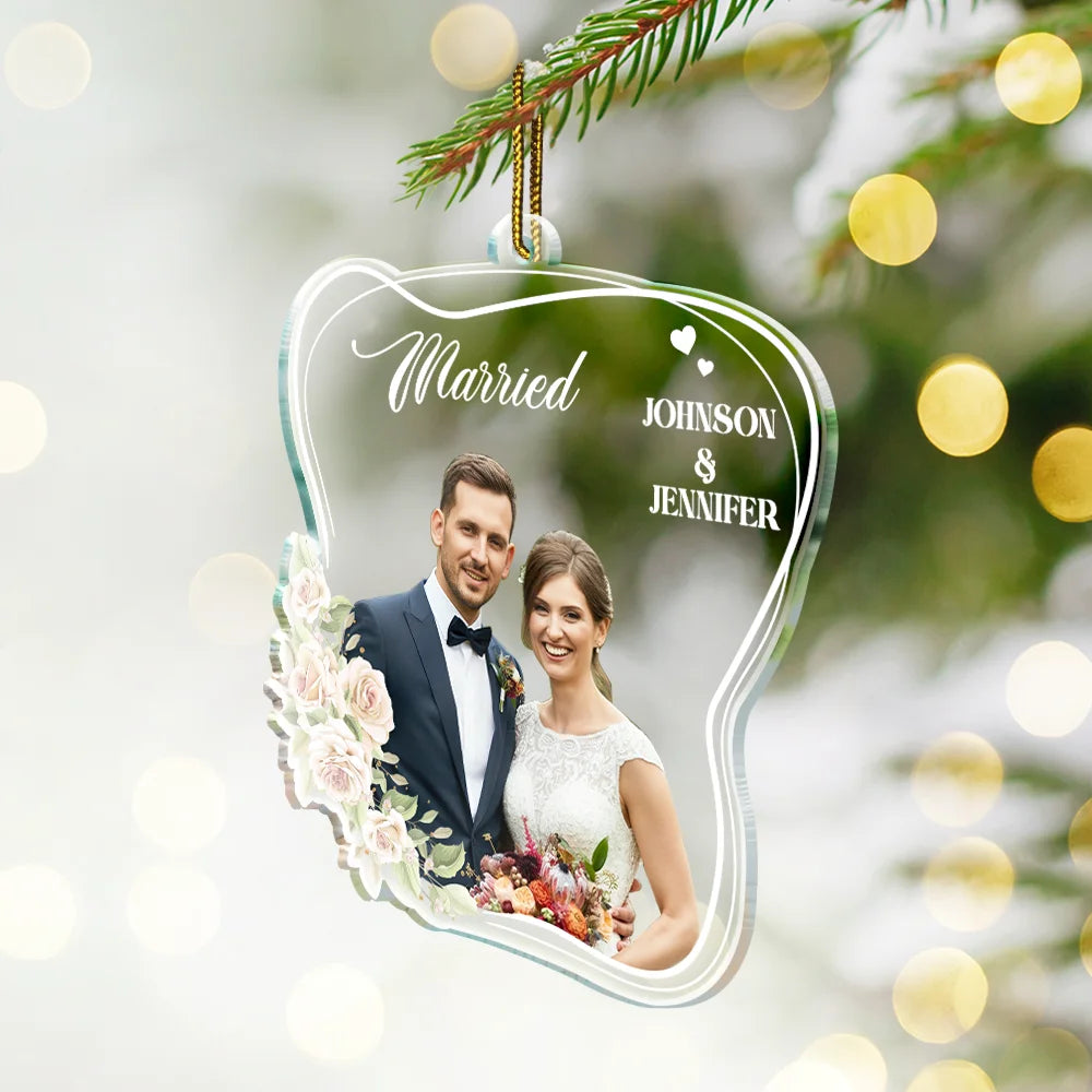 Gift For Couples,Gift For Wife,Gift For Husband,Gift For Women,Gift For Men,Christmas,Love,Custom Photo - Custom Photo Married Engaged Couple - Personalized Custom Shaped Acrylic Ornament