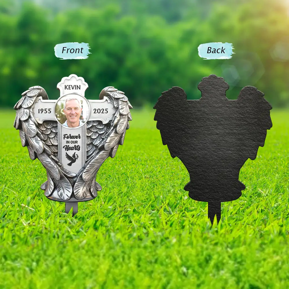 Family,Christian,Memorial,Parents,Gift For Grandparents - Custom Photo May God BLess You And Keep You - Personalized Metal Garden Stake