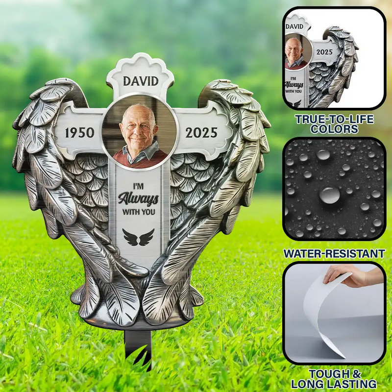 Family,Christian,Memorial,Parents,Gift For Grandparents - Custom Photo May God BLess You And Keep You - Personalized Metal Garden Stake