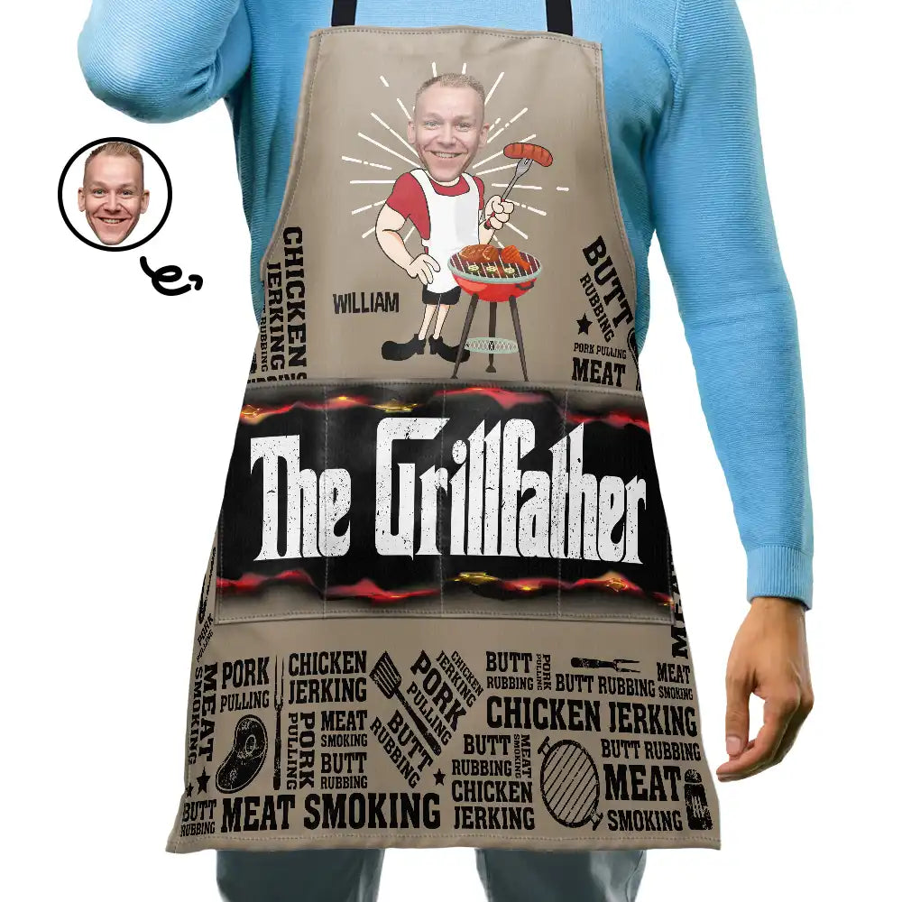 Custom Photo Meat Smoking Grillfather - Personalized Apron