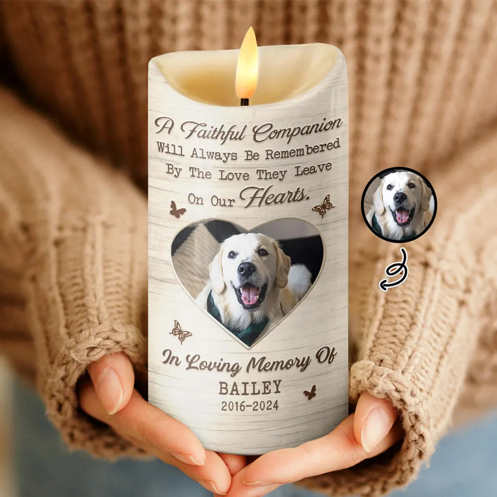 Custom Photo Memorial A Faithful Companion Dog Cat - Personalized Flameless LED Candle