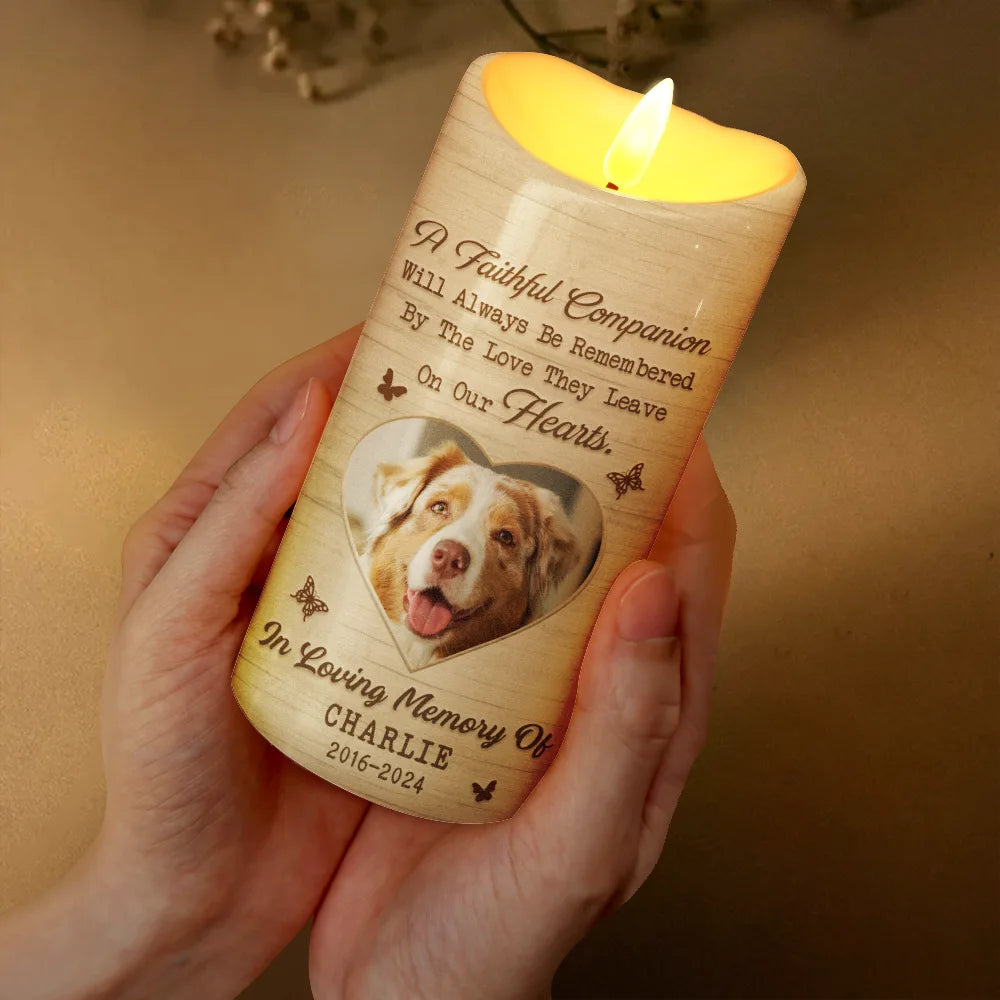 Dog Lovers, Pet Lovers, Memorial, Cat Lovers - Custom Photo Memorial A Faithful Companion Dog Cat - Personalized Flameless LED Candle