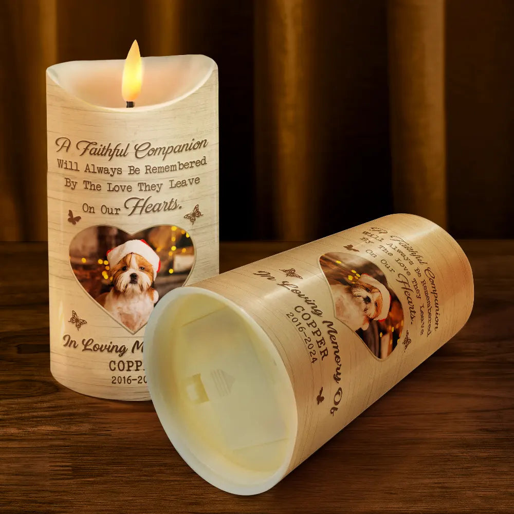 Dog Lovers, Pet Lovers, Memorial, Cat Lovers - Custom Photo Memorial A Faithful Companion Dog Cat - Personalized Flameless LED Candle
