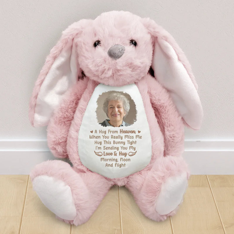 Sad,Memorial,Gift For Grandparents,Gift For Sibling,Family,Parents - Custom Photo Memorial A Hug From Heaven - Personalized Soft Toy Bunny