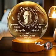 Sad, Memorial, Custom Photo - Custom Photo Memorial Always Loved Never Forgotten - Personalized Crystal Globe Lamp