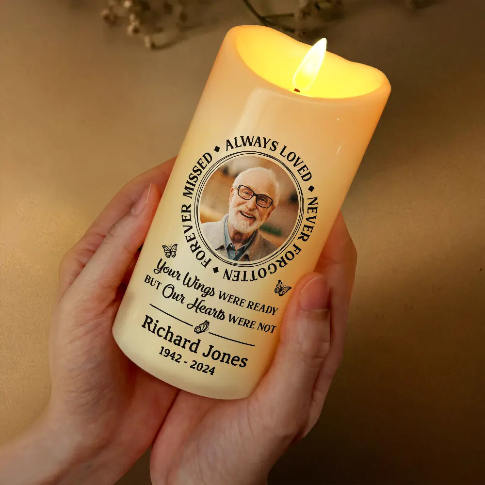 Christmas,Memorial,Custom Photo,Family,Sad - Custom Photo Memorial Always Loved Never Forgotten - Personalized Flameless LED Candle