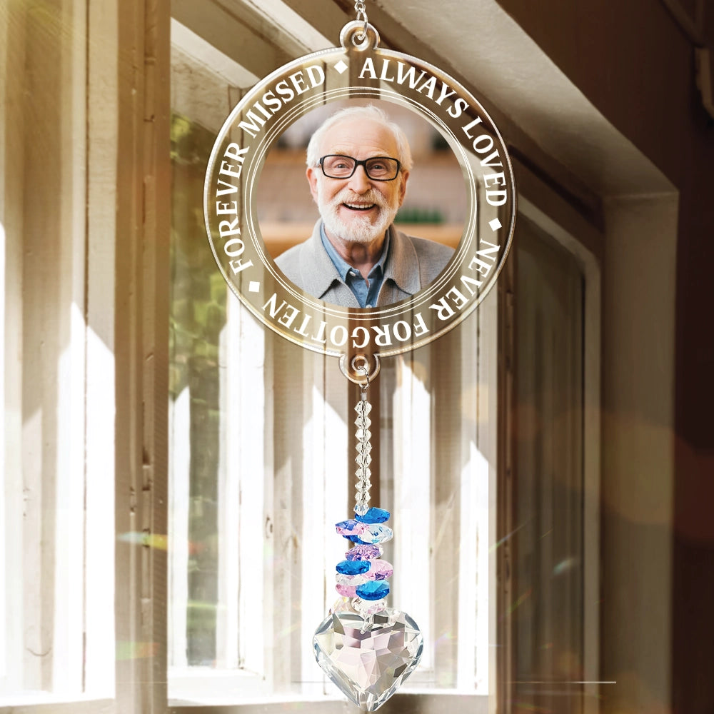 Custom Photo Memorial Always Loved Never Forgotten - Personalized Heart Crystal Suncatcher