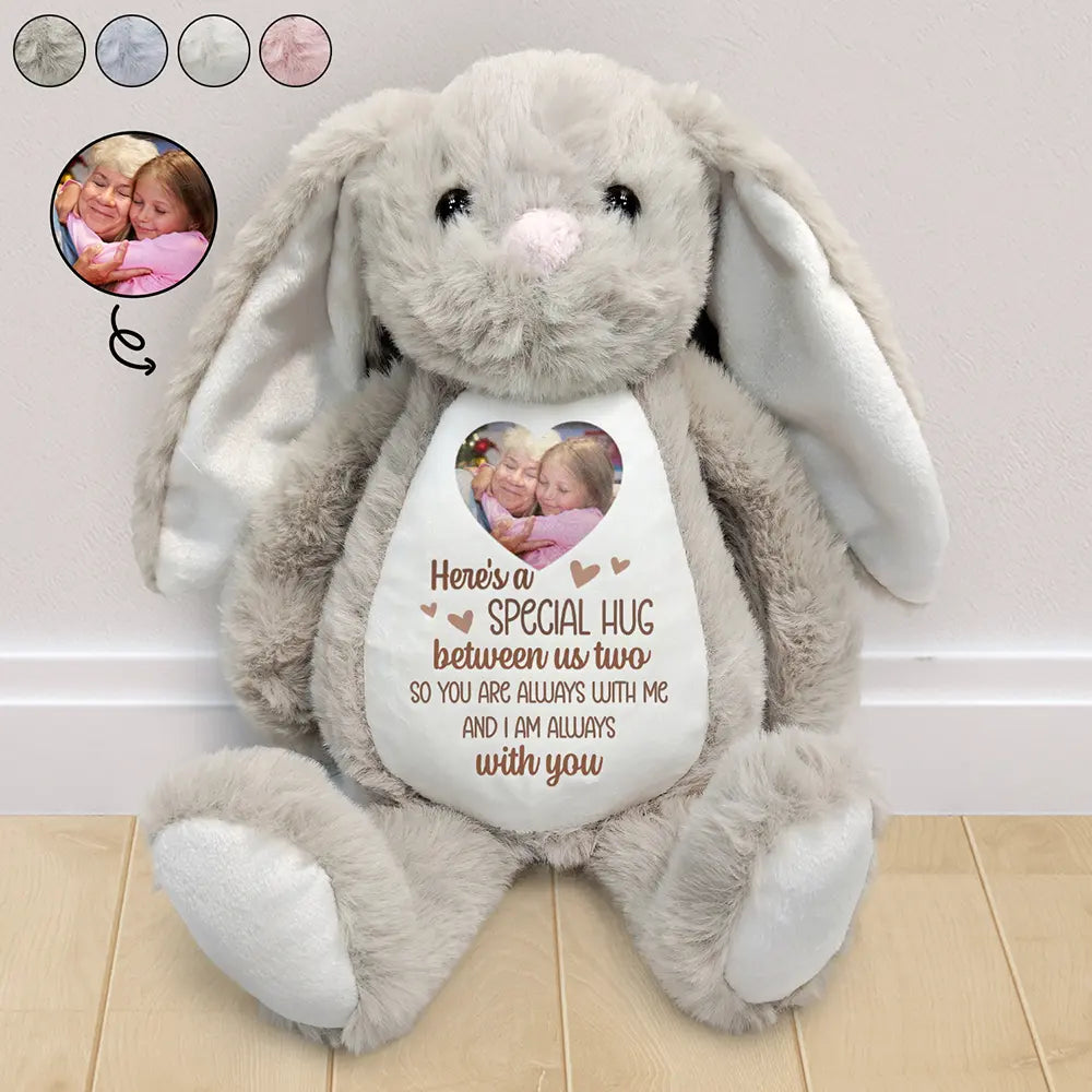 Custom Photo Memorial Here's A Special Hug - Personalized Soft Toy Bunny