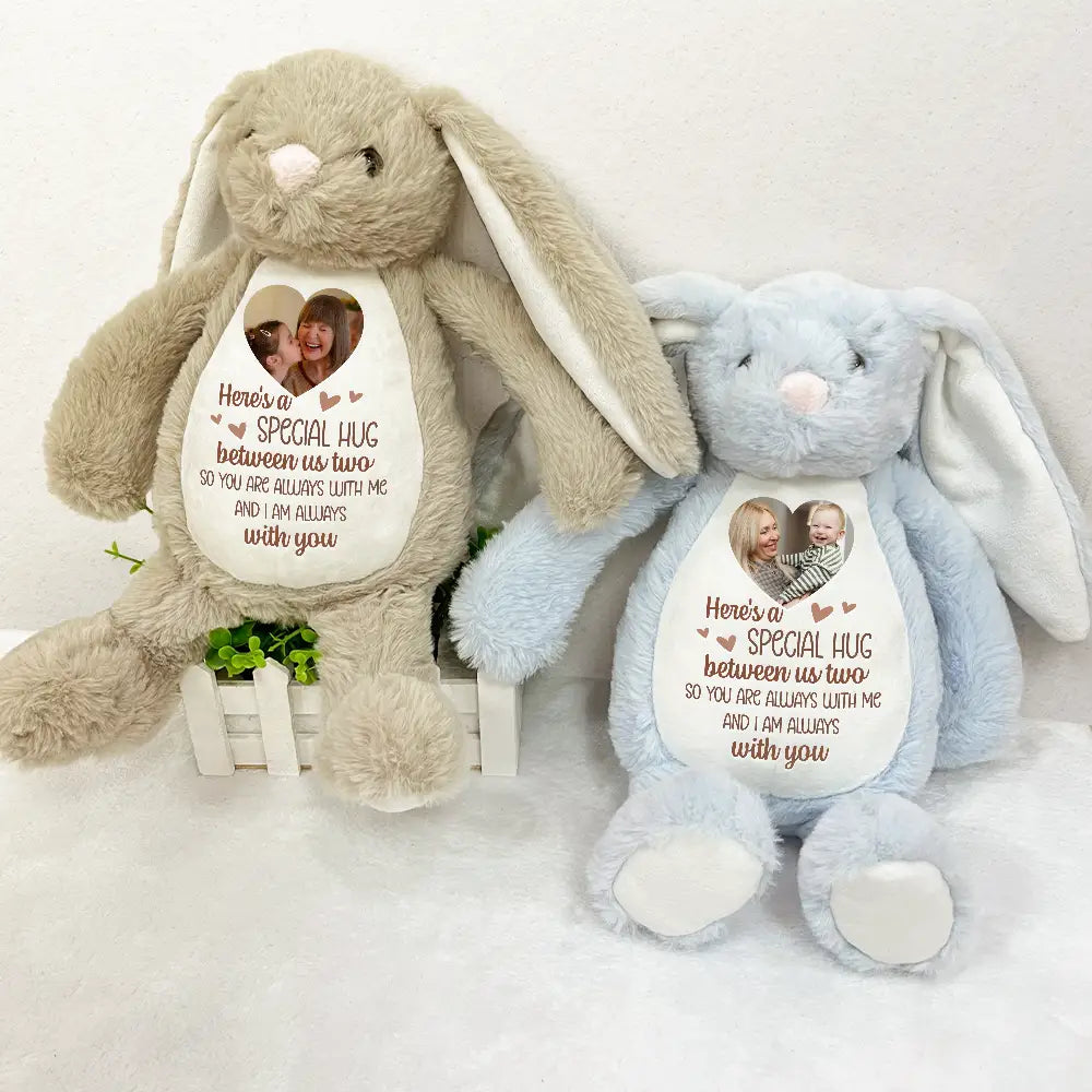 Memorial,Family,Gift For Grandparents,Parents - Custom Photo Memorial Here's A Special Hug - Personalized Soft Toy Bunny