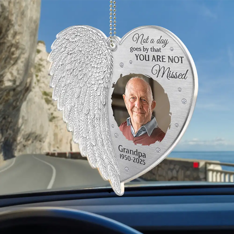 Family,Memorial,Sad - Custom Photo Memorial I'm Always With You Angel Wings - Personalized Acrylic Car Hanger