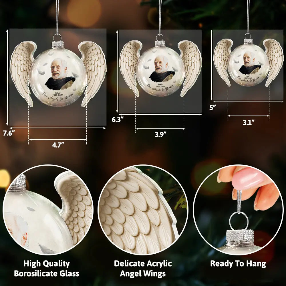 Christmas, Custom Photo, Memorial, Family, Sad - Custom Photo Memorial Your Wings Were Ready - Personalized Custom Shaped Glass Ornament