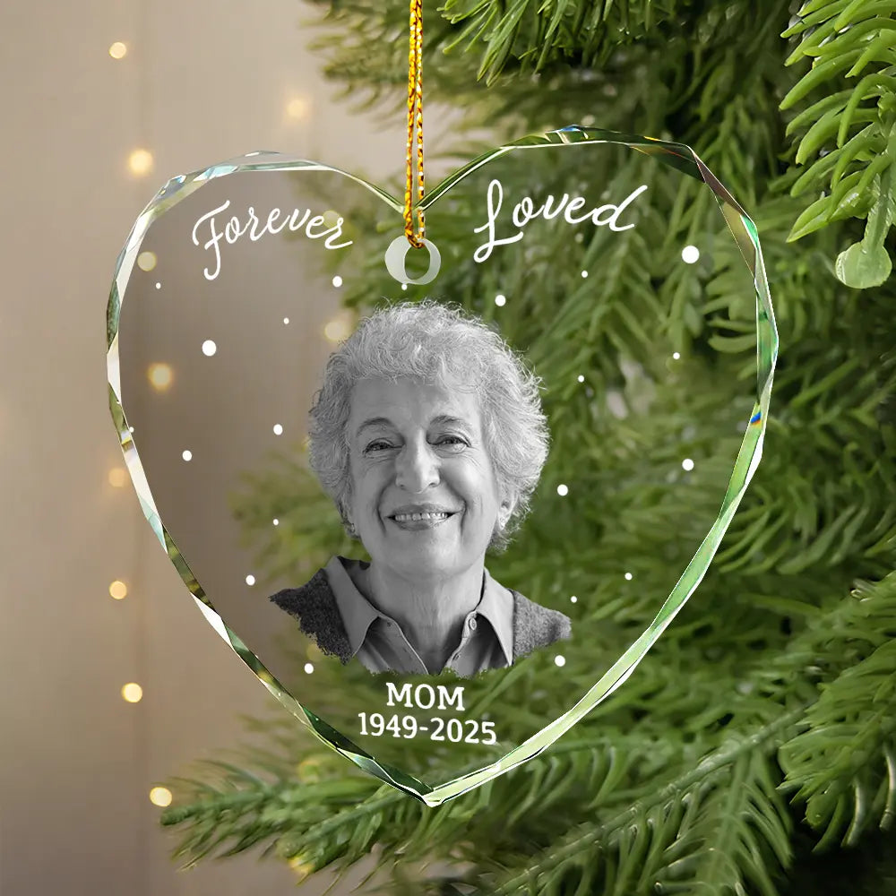 Christmas,Custom Photo,Memorial,Family,Sad - Custom Photo Memorial Your Wings Were Ready - Personalized Heart Shaped Glass Ornament