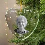 Christmas,Custom Photo,Memorial,Family,Sad - Custom Photo Memorial Your Wings Were Ready - Personalized Heart Shaped Glass Ornament