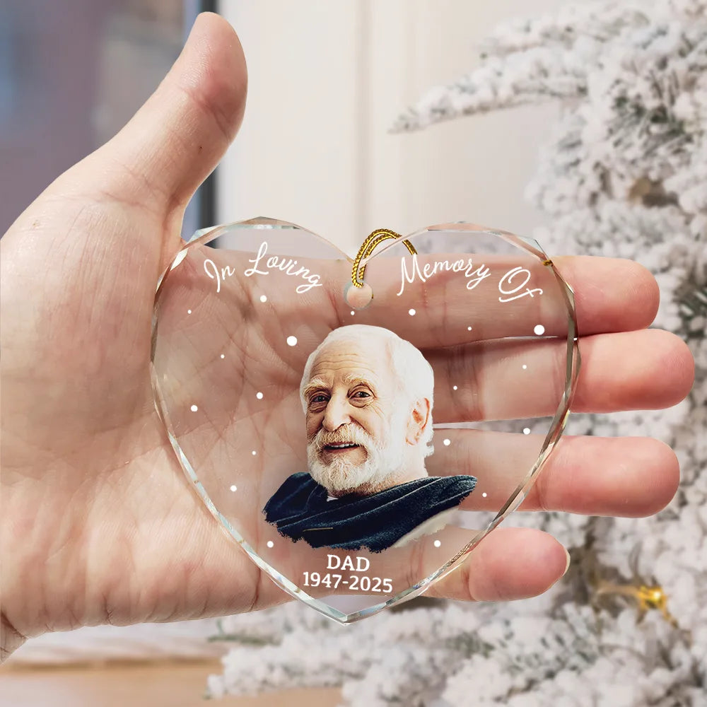 Christmas,Custom Photo,Memorial,Family,Sad - Custom Photo Memorial Your Wings Were Ready - Personalized Heart Shaped Glass Ornament