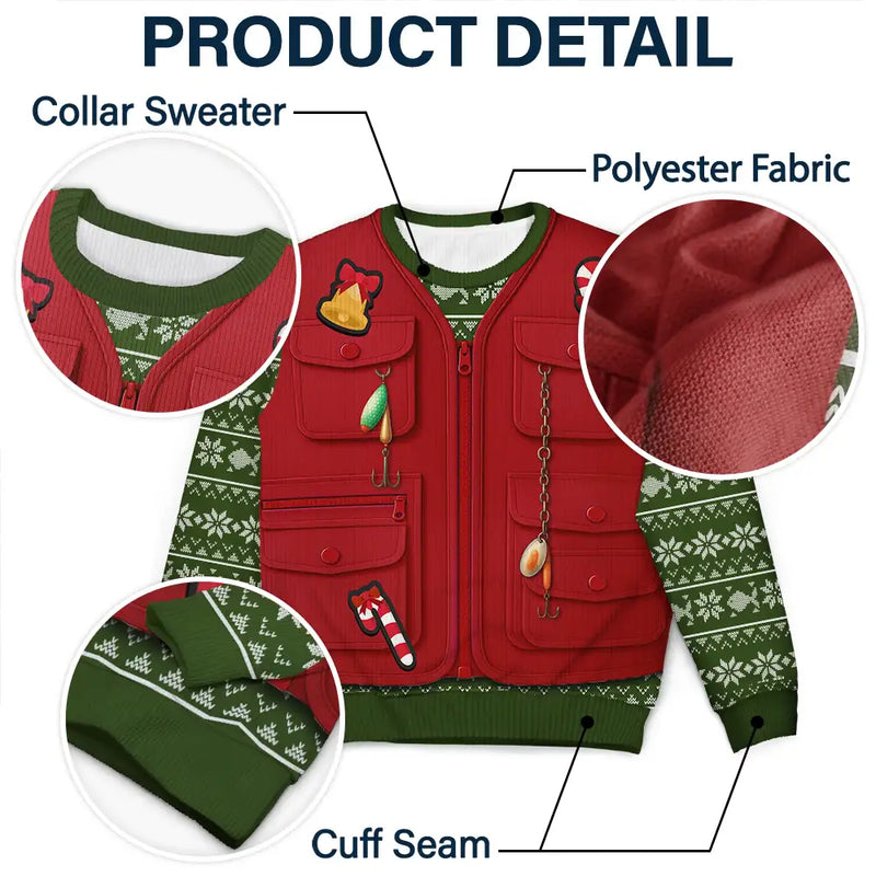 Fishing, Gift For Men, Christmas, Top Market, Happy - Custom Photo Merry Fishmas 3D Effect - Personalized Unisex Ugly Sweater