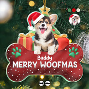 Happy, Dog Lovers, Pet Lovers, Cat Lovers, Christmas - Custom Photo Merry Woofmas 3D Effect Dog Cat - Personalized Custom Shaped Acrylic Ornament