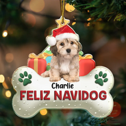 Happy, Dog Lovers, Pet Lovers, Cat Lovers, Christmas - Custom Photo Merry Woofmas 3D Effect Dog Cat - Personalized Custom Shaped Acrylic Ornament