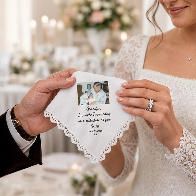 Parents,Grateful,Custom Photo,Wedding,Upload Full Photo,Custom Text - Custom Photo Mom Dad Of Bride Groom - Personalized Handkerchief