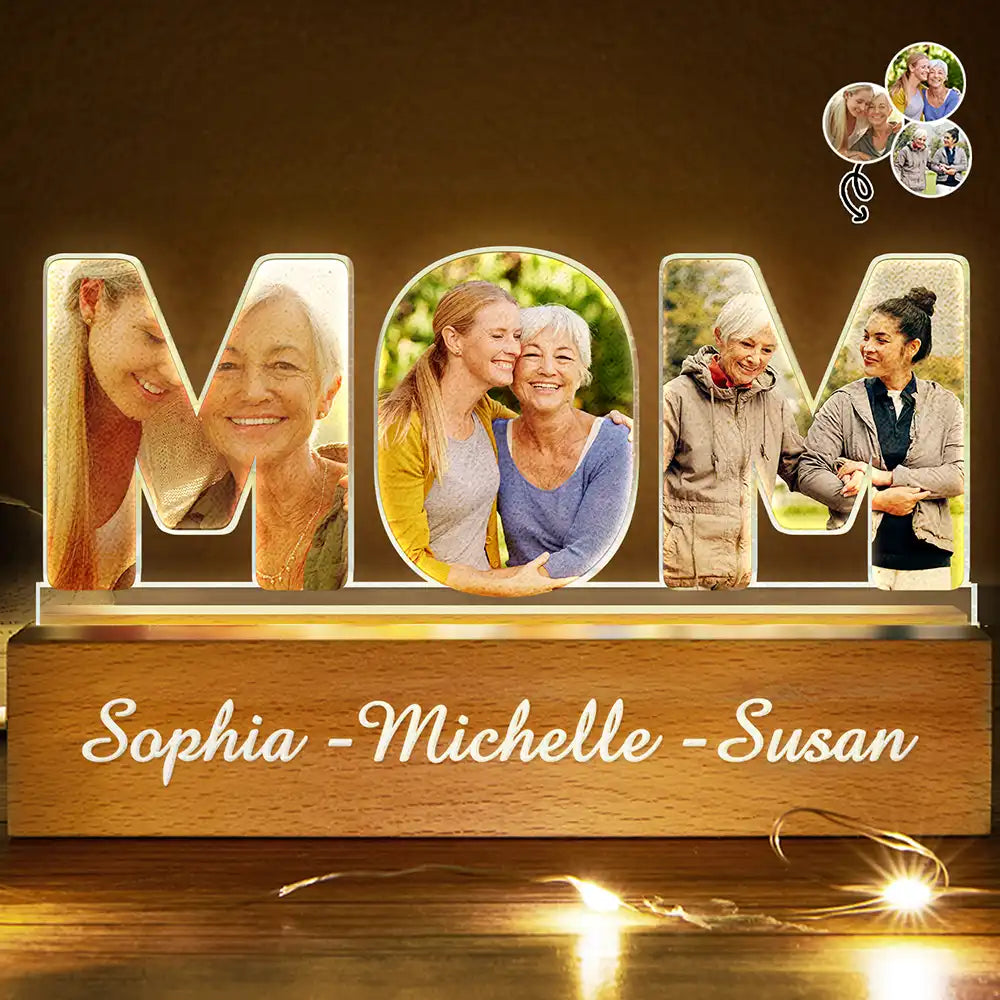 Gift For Mother,Gift For Grandma,Custom Photo,Love,Happy - Custom Photo Mommy Grandma Custom Kid Grandkid Name - Personalized Custom Shaped LED Light