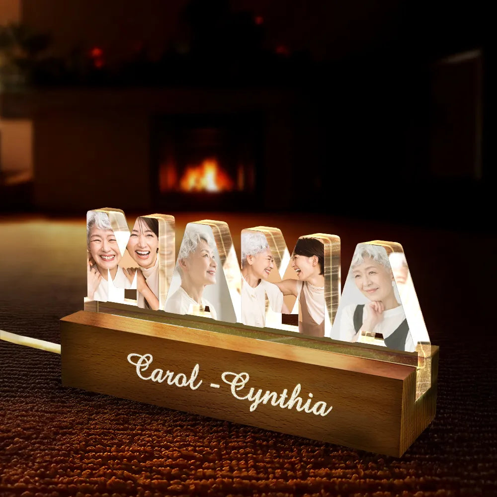 Gift For Mother,Gift For Grandma,Custom Photo,Love,Happy - Custom Photo Mommy Grandma Custom Kid Grandkid Name - Personalized Custom Shaped LED Light