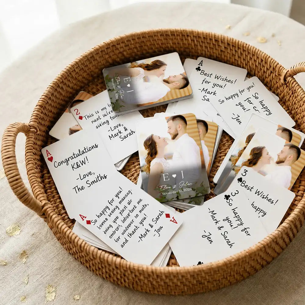 Custom Photo,Romantic,Gift For Couples,Wedding,Upload Full Photo,Monogram - Custom Photo Monogram Wedding Engagement Signing Book - Personalized Playing Cards