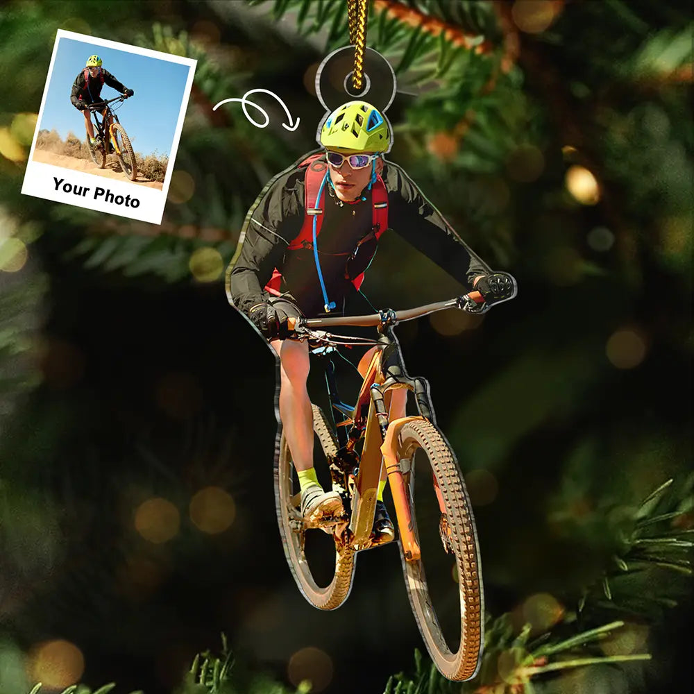 Custom Photo Mountain Biking - Personalized Acrylic Photo Ornament