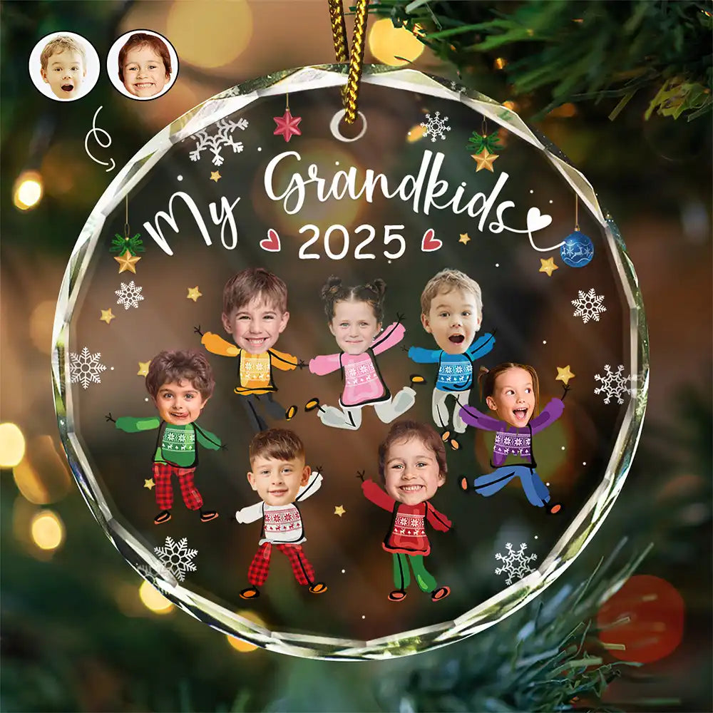 Custom Photo My Grandkids Grandparents Family - Personalized Circle Glass Ornament