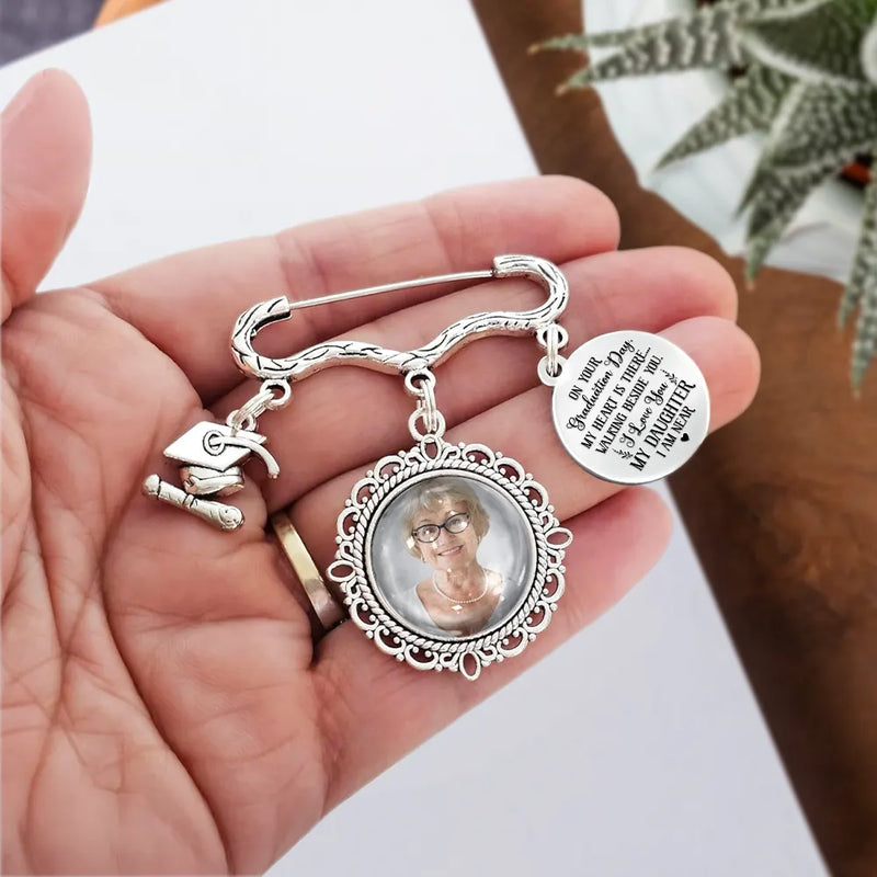 Graduation, Gift For Yourself, Custom Photo, Memorial, Sad - Custom Photo My Heart Is There Walking Beside You - Personalized Graduation Tassel Pin