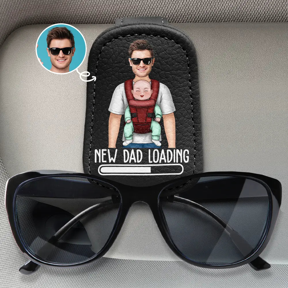 Custom Photo New Dad And Grandpa Loading - Personalized Sunglasses Holder For Car Visor