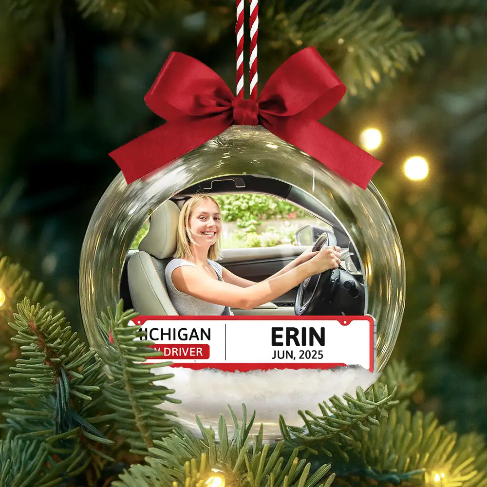 Gift For Yourself,Christmas,Custom Photo,Happy - Custom Photo New Driver - Personalized 3D Acrylic Ball Ornament