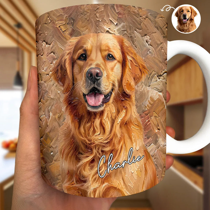 Art Design,Sentimental,Pet Lovers,Photo - Oil Painting - Custom Photo Oil Painting Family Dad Mom Kid Pet Portrait - Personalized White Edge-to-Edge Mug