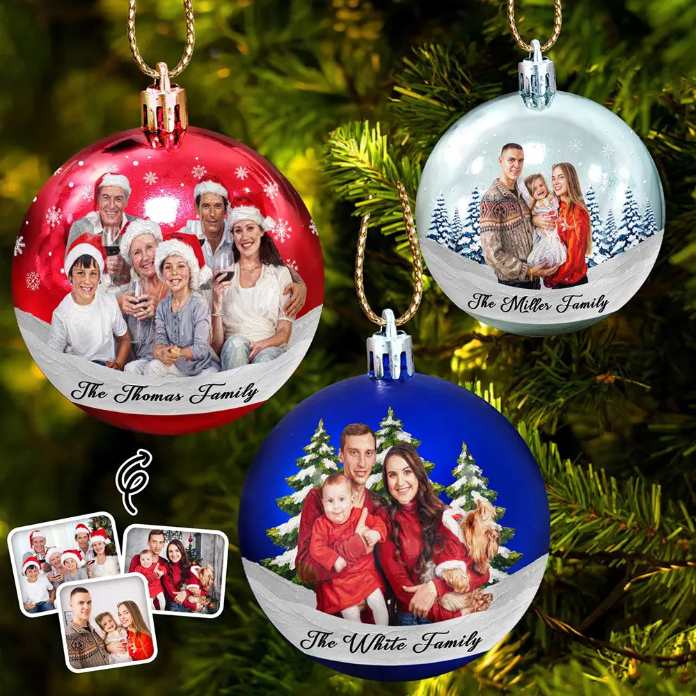 Custom Photo Oil Painting Happy Family Together - Personalized Ball Ornament