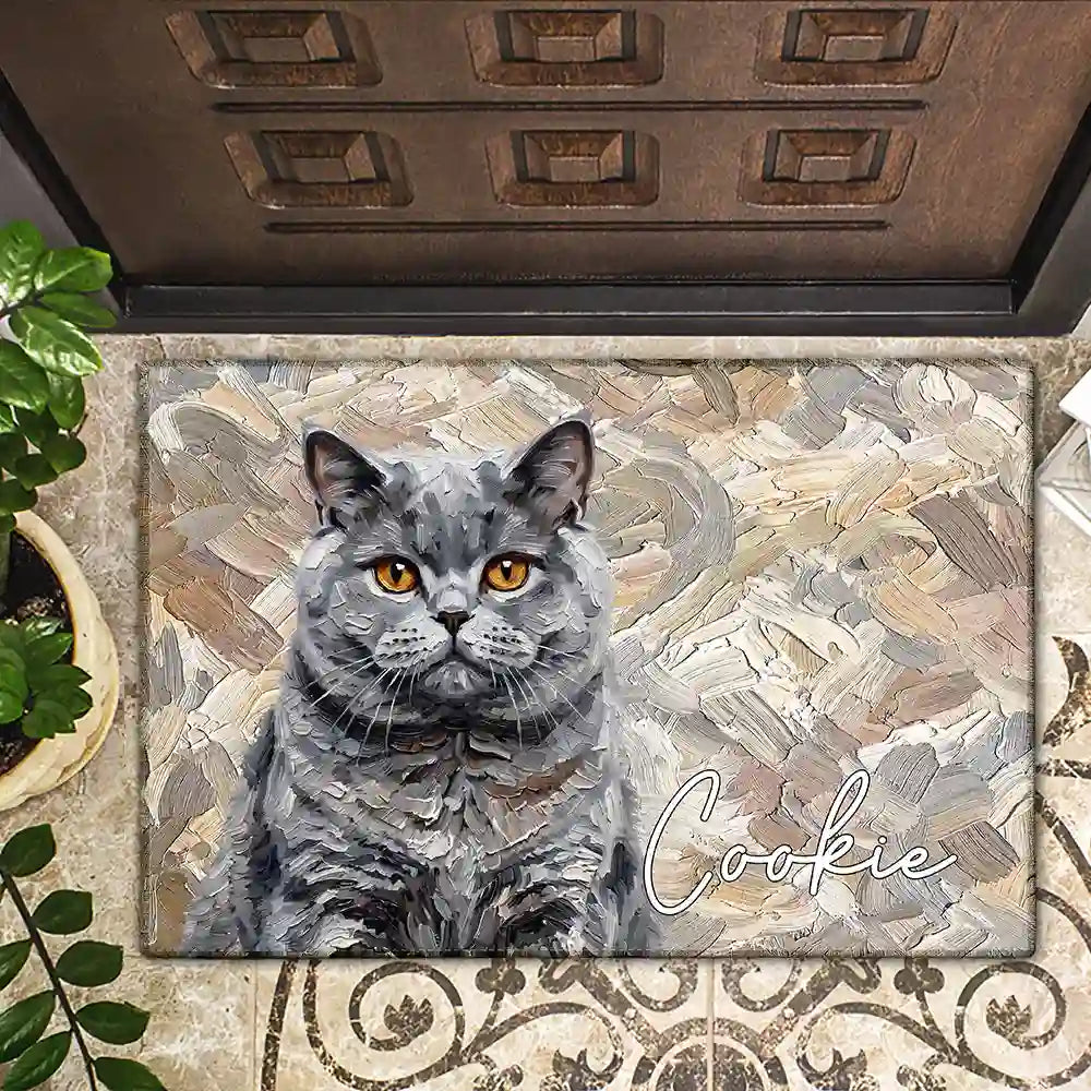 Art Design,Playful,Pet Lovers,Photo - Oil Painting - Custom Photo Oil Painting Pet Dog Cat Portrait - Personalized Doormat