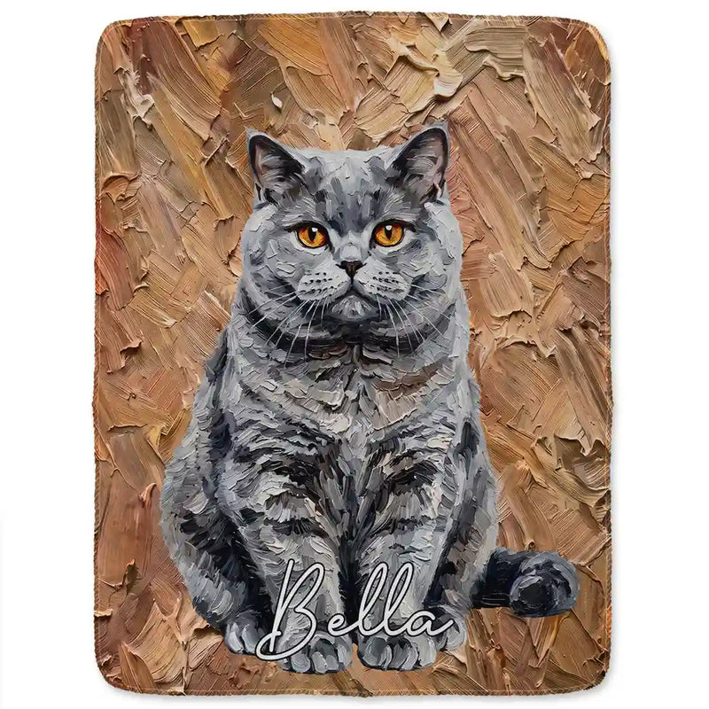 Art Design, Playful, Pet Lovers, Photo - Oil Painting - Custom Photo Oil Painting Pet Dog Cat Portrait - Personalized Fleece Blanket, Sherpa Blanket