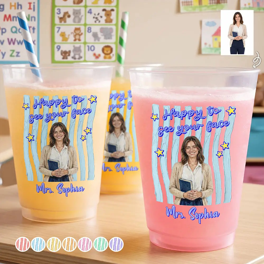 Custom Photo Oil Painting Teacher Portrait Happy To See Your Face - Personalized Frosted Cups