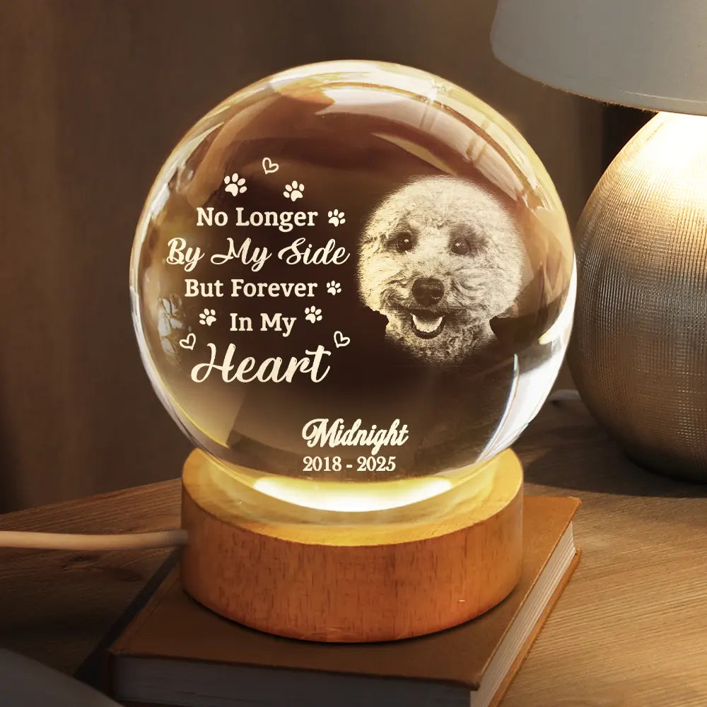 Sad, Memorial, Pet Lovers - Custom Photo Once By My Side Forever In My Heart - Personalized Crystal Globe Lamp