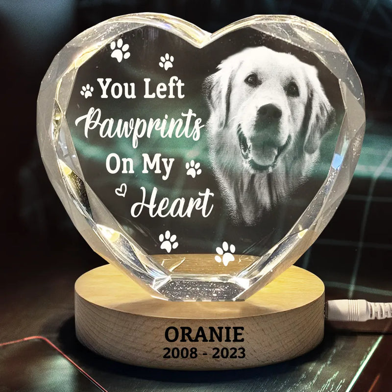 Pet Lovers,Cat Lovers,Dog Lovers,Sad,Memorial - Custom Photo Once By My Side Forever In My Heart Memorial Dog Cat - Personalized Crystal Heart Shaped Lamp