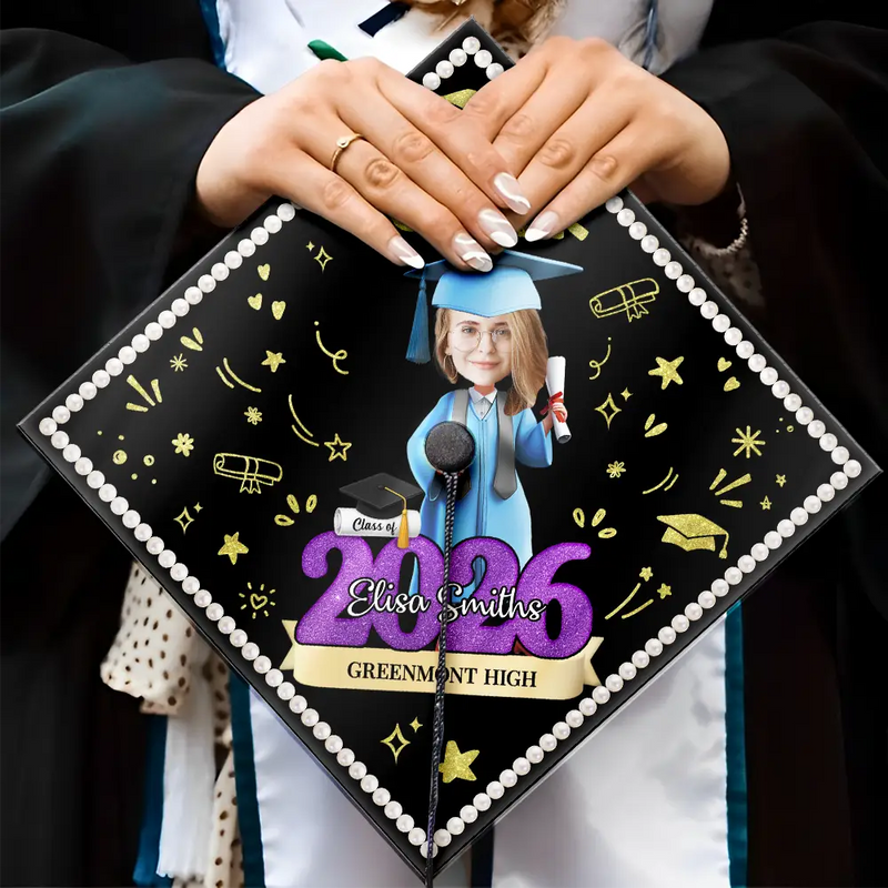 Graduation,Gift For Yourself,Gift For Daughter,Gift For Sisters,Gift For Bestie,Happy,Photo,Vector - Custom Photo One Degree Hotter - Personalized Graduation Cap Topper