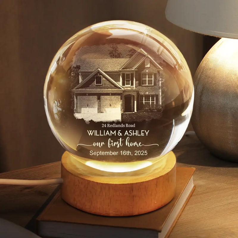 Gift For Couples,Gift For Husband,Gift For Wife,Gift For Boyfriend,Gift For Girlfriend,Family - Custom Photo Our First Home - Personalized Crystal Globe Lamp