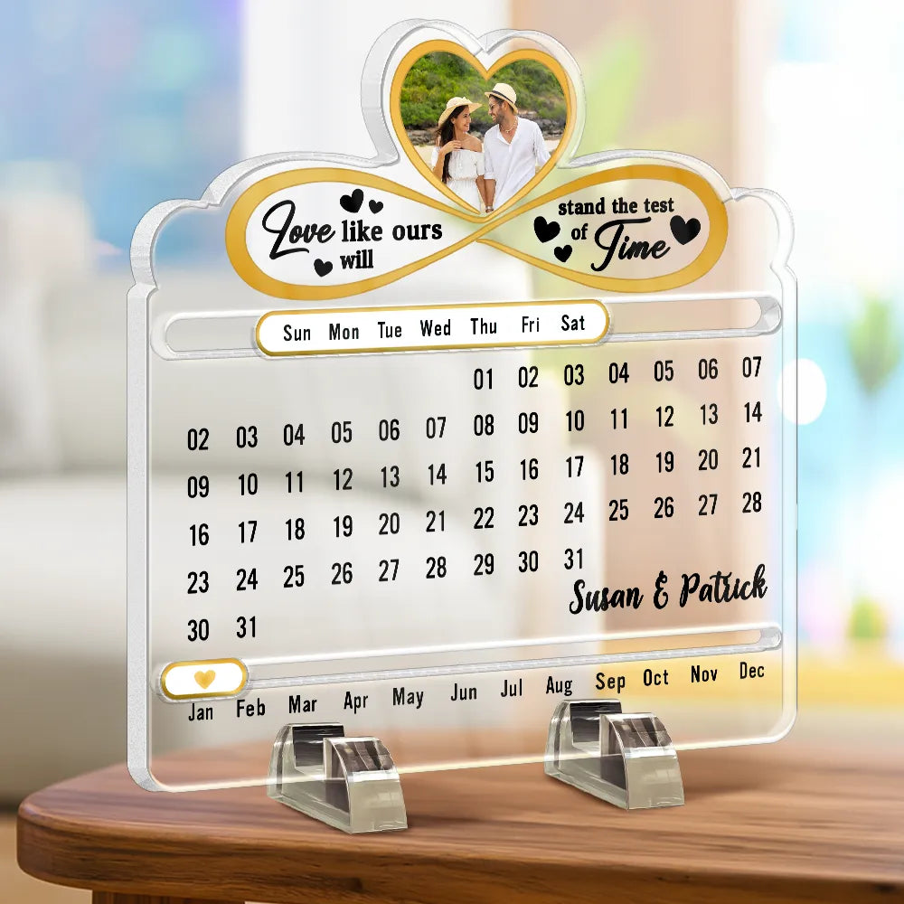 Christmas, Gift For Couples, Happy, Love - Custom Photo Our Love Is Timeless - Personalized Acrylic Perpetual Desk Calendar