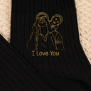 Gift For Father, Custom Photo, Art Design, Sentimental, Photo - Outline Sketch - Custom Photo Outline Sketch Best Dad Ever - Personalized Embroidered Socks
